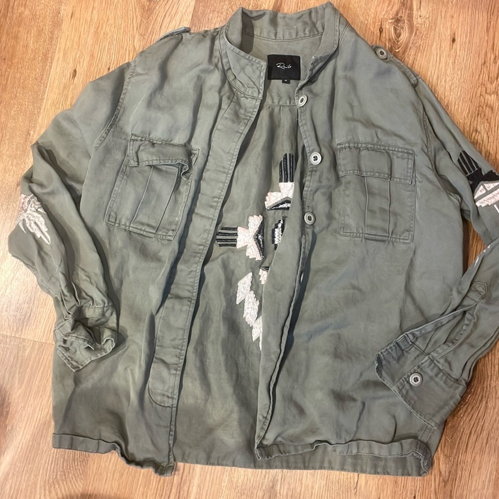 Rails Olive Green Military-Style Embroidered Jacket